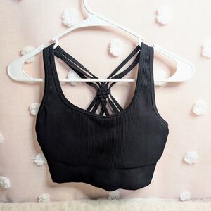 Black Sports Bra, Women's, Medium, Ribbed, Strappy, Braided
